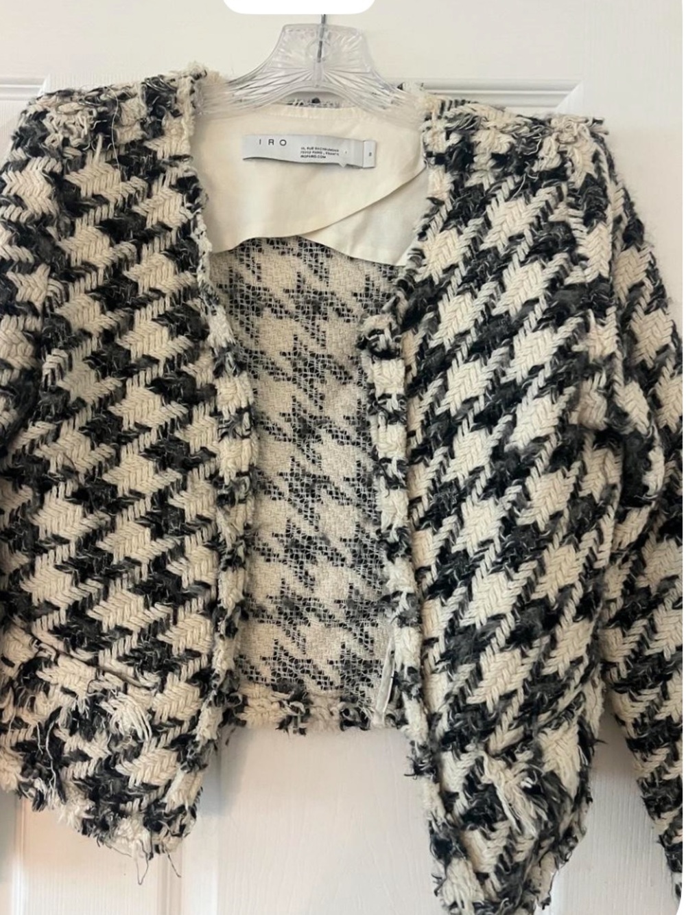 IRO Black & Cream Houndstooth Tweed Blazer